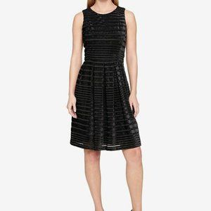 New Tommy Hilfiger Elegant BLACK Velvet Shadow-Stripe Fit & Flare Dress
